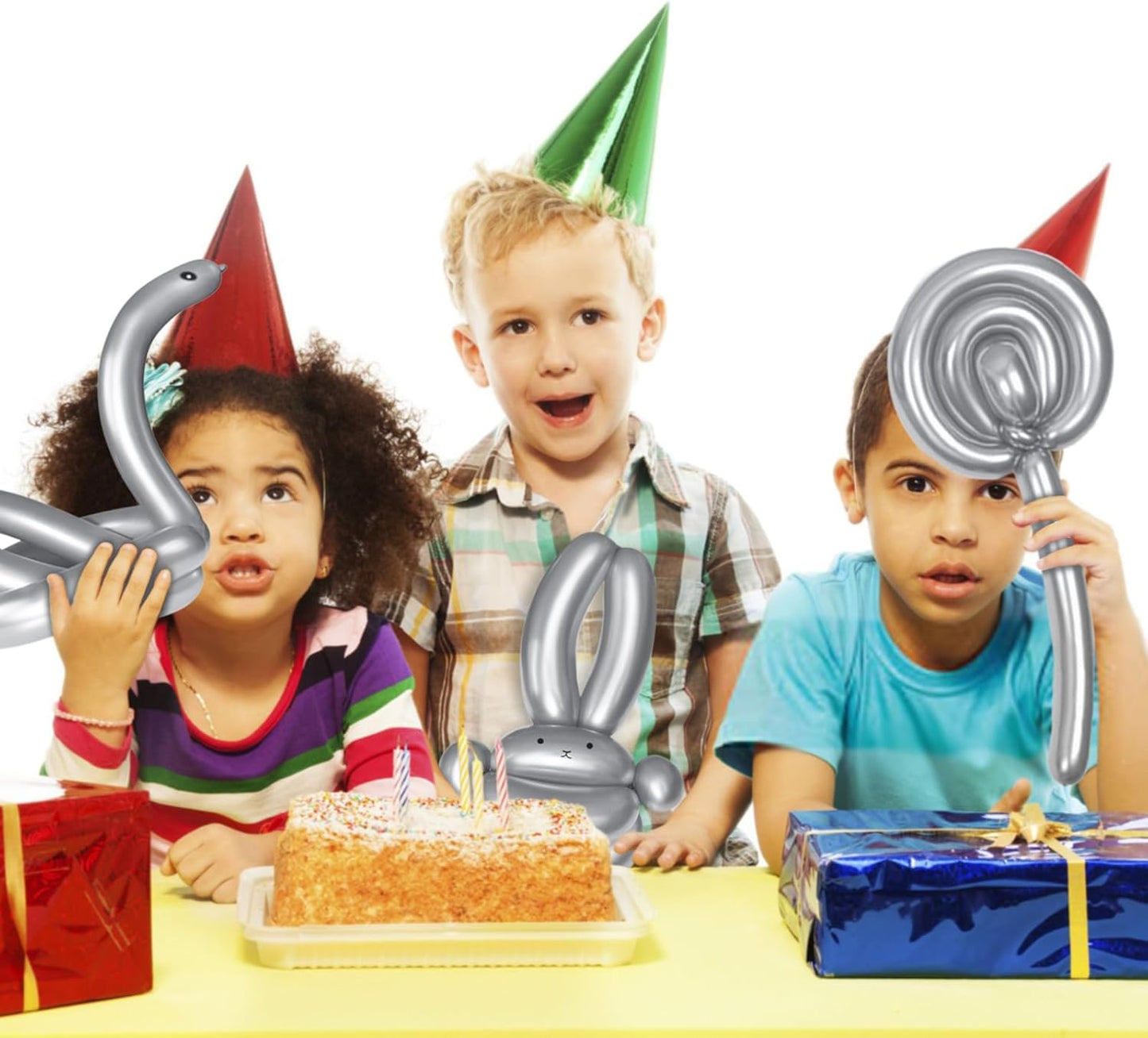 KAWKALSH 260 Metallic Silver Long Balloons for Balloon Garland Thickening Skinny Latex Twisting Animals Modeling Christmas Birthday Wedding Party Festival Decorations 100pcs