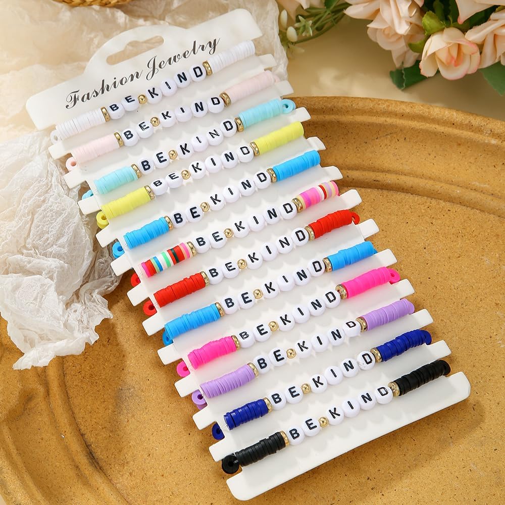 Friendship Bracelets Boho Stackable Bracelets for Women Surfer Heishi Clay Bead Bracelets Stretch Preppy Bracelets Colorful Boho Bracelets for Women