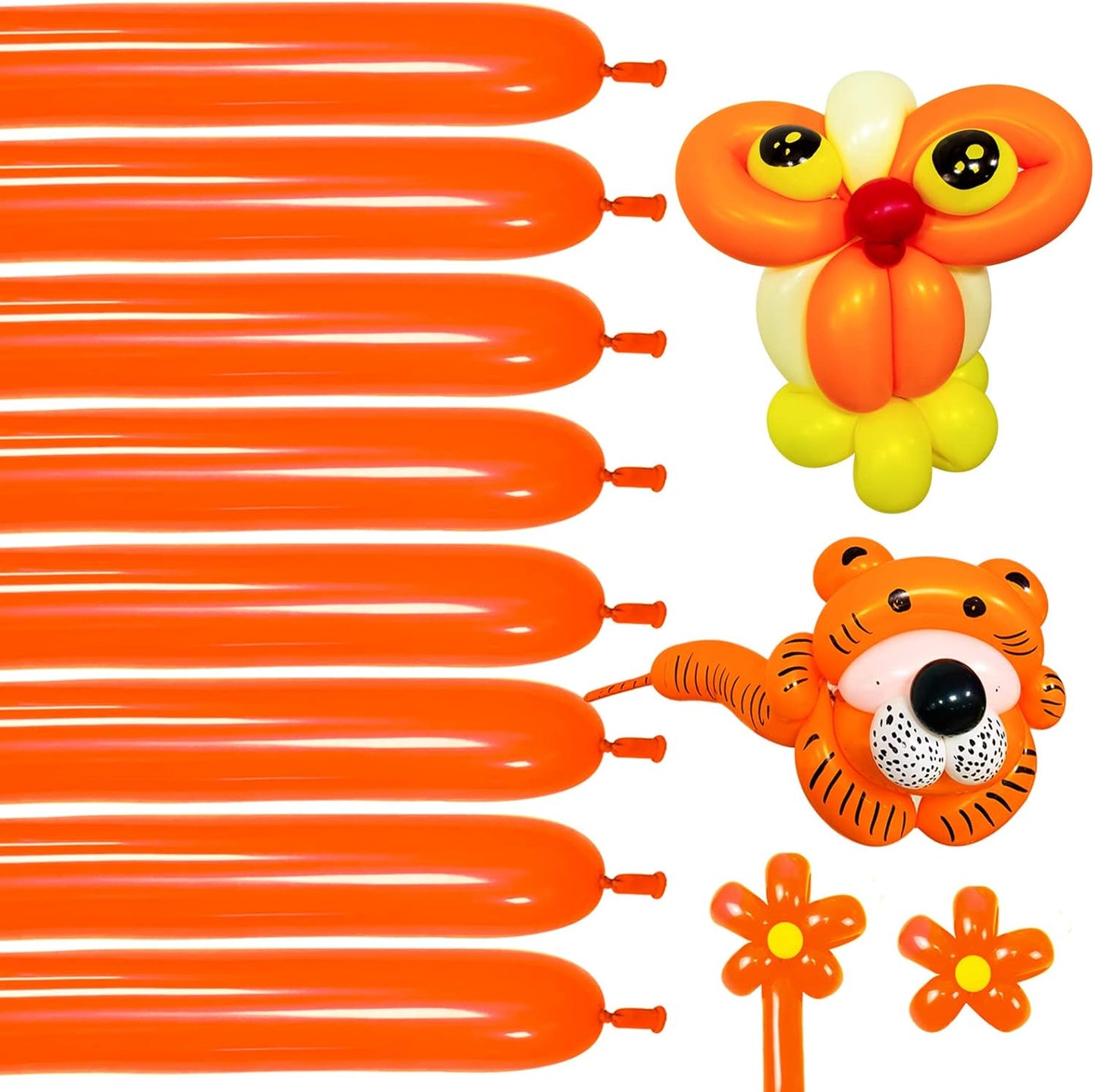 Long Orange Balloons Kit for Kids Party Decor - 260 Bright Orange Balloons, Twisting Animals Pack, Thicken Latex for Halloween Party Decor
