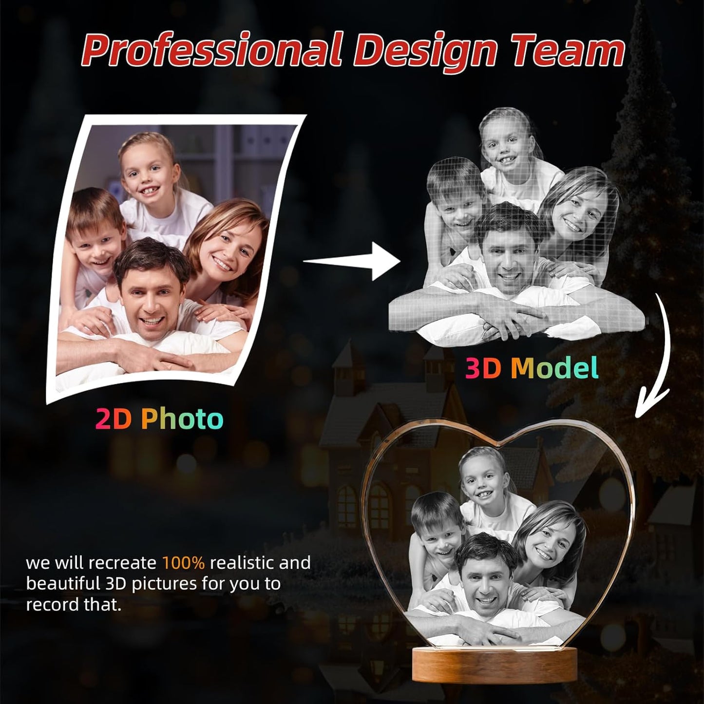 Artmosphere 3D Crystal Photo, Personalized Gifts for Women, Wife, Men, Mom, Father, Her, Him, Dad, Grandpa, Great Customized Gift With Your Own Photo, Custom Glass 3D Laser Etched Picture Wedding - Heart Large