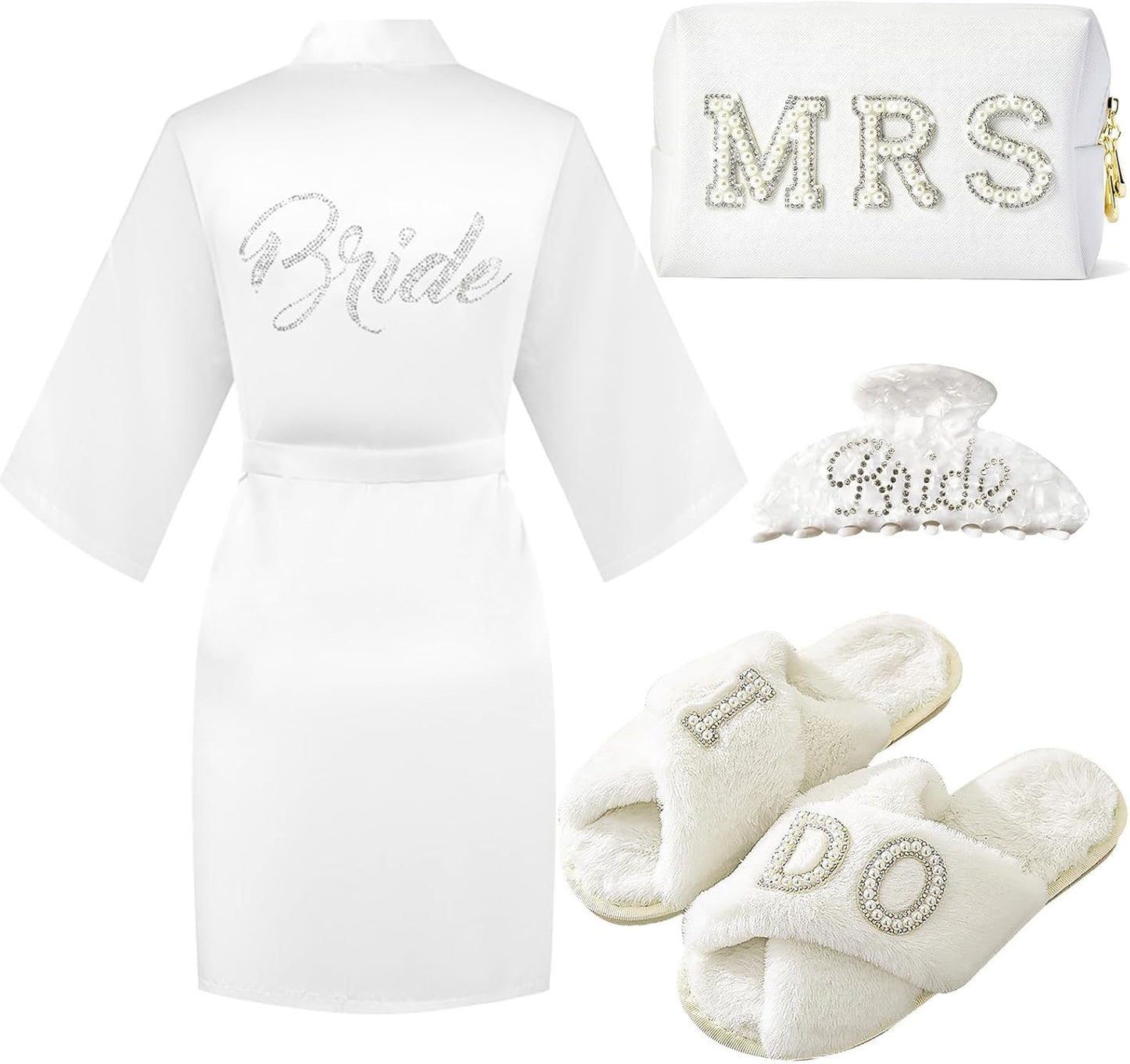 Bride To Be Gift Set - Makeup Bag, Slippers, Robe, Hair Clip - Wedding Gifts
