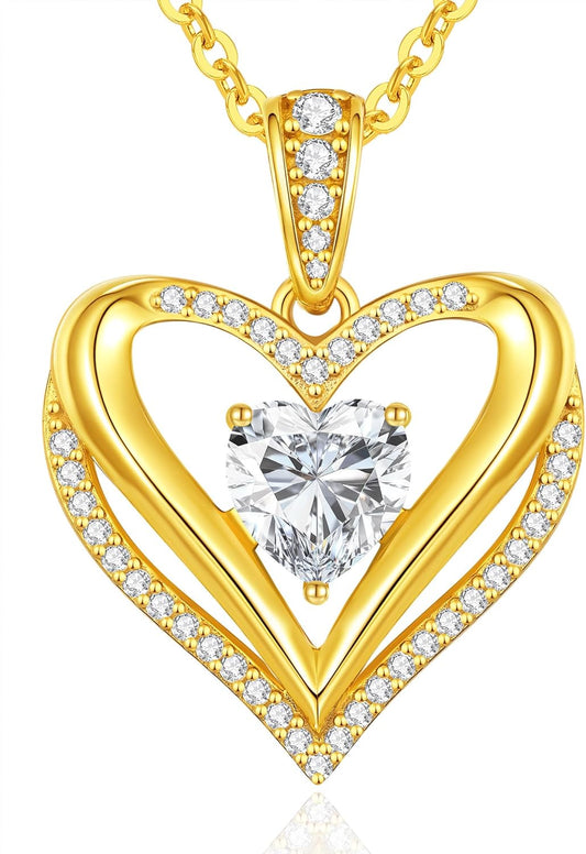 Moissanite Infinity Love Heart Pendant Necklaces for Women, 1-3 Carat 925 Sterling Silver 18K Gold Plated Engraved with"I LOVE YOU', Anniversary Birthday Present Jewelry Christmas Day Gift for Women Wife Girlfriend Her