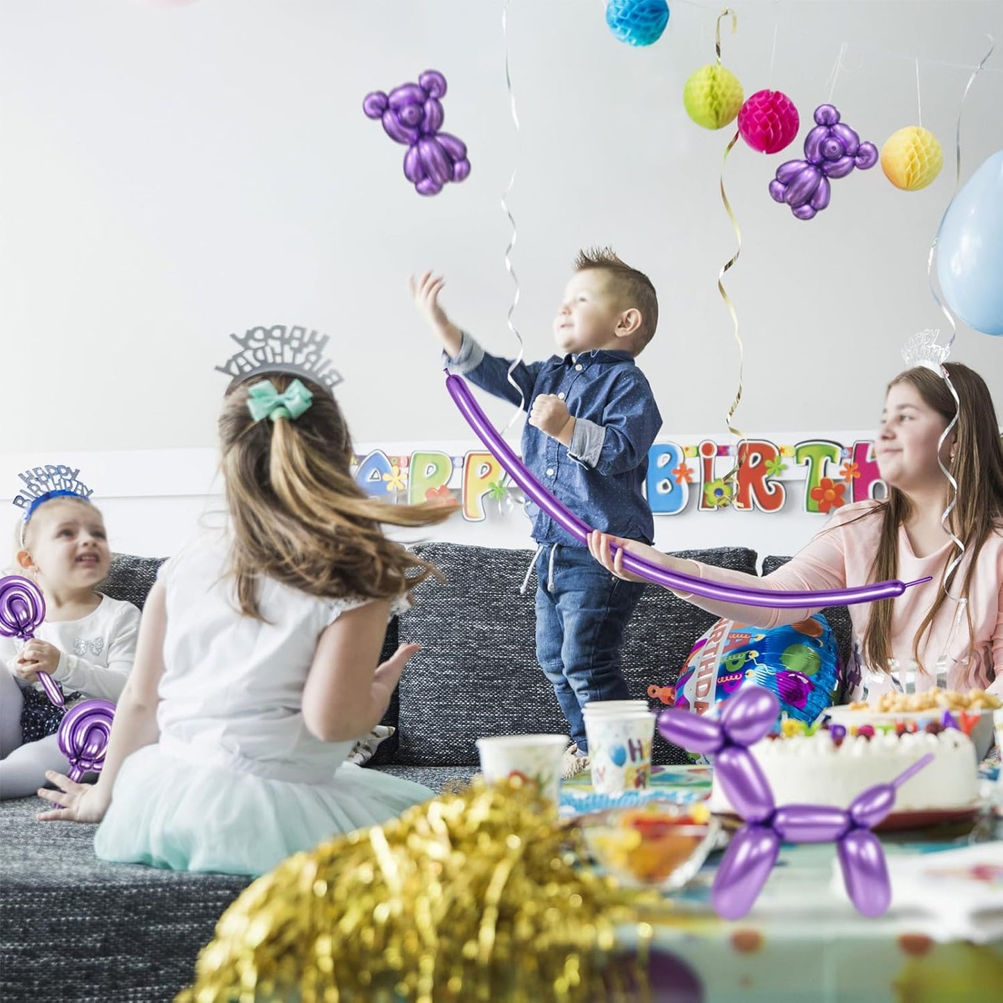 Metallic Pruple 260 Balloons Premium Long Twisting Animals Magic Balloons for Birthday Kids Wedding Party Supply 100pcs