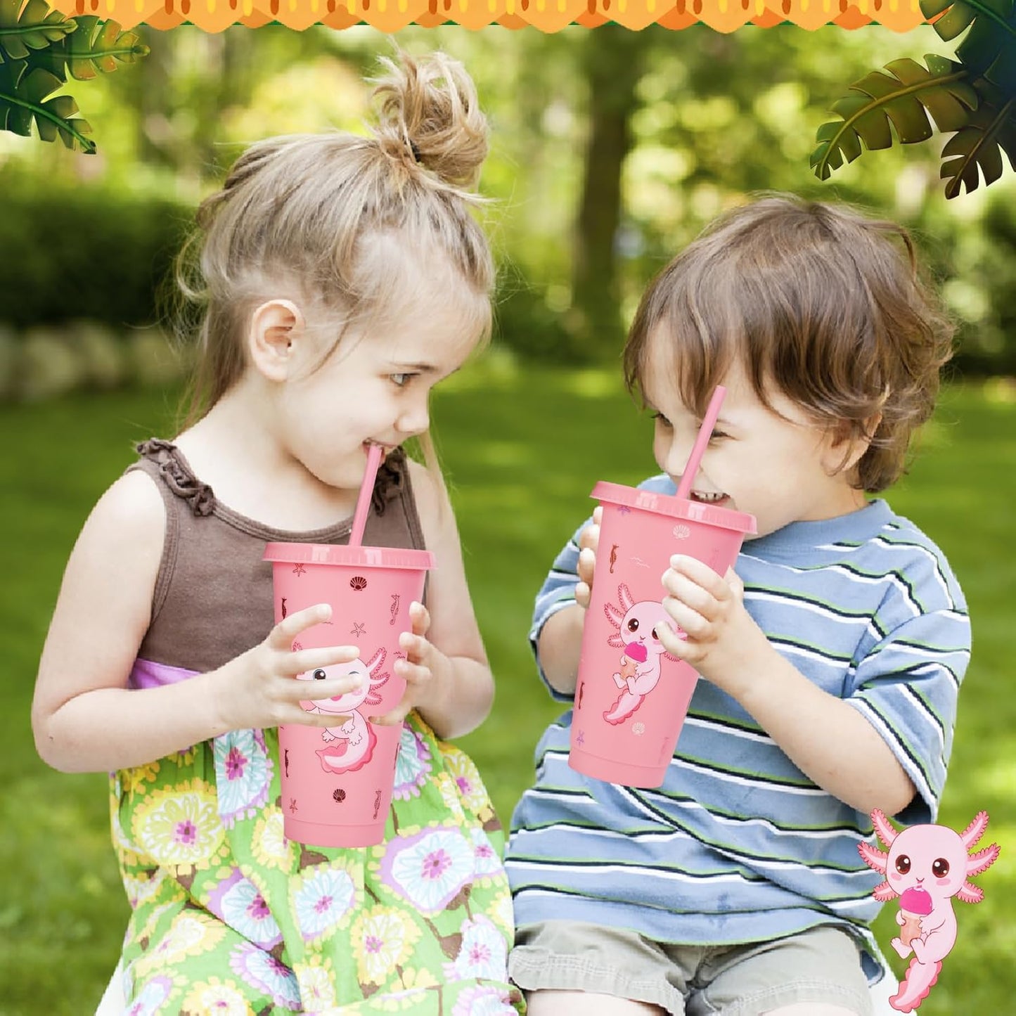 30 Pcs Pink Axolotl Party Favor Cute Axolotl Party Cups with Lid Straw 24 oz Plastic Drink Cups Reusable Bulk Axolotl Tumblers for Reptile Animals Theme Birthday Supplies Gifts