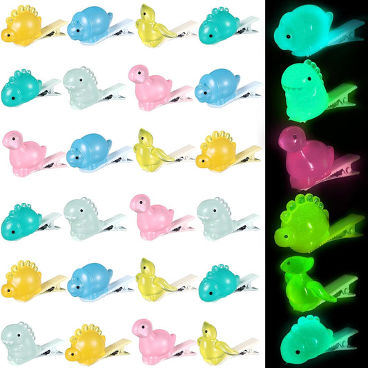 30 Pcs Mini Glow Hair Clips Girls Rave Hair Clips for Women Christmas Music Festival Holiday Party Supplies (Dinosaur)