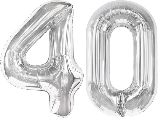 Silver Number 40 Balloon 40 Inch, 40th Birthday Party Decorations for Children, Giant 40 Foil Balloon for Party Supplies