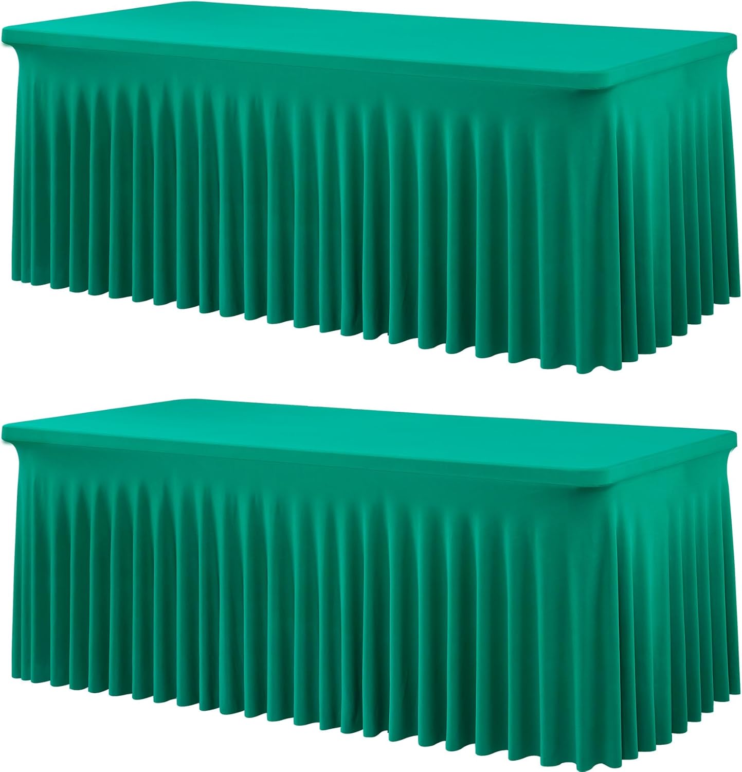 2 Pack Emerald Green Spandex Tablecloth for 6 Foot Rectangle Tables, Wrinkle Free Fitted Table Clothes Cover 6ft Green Stretchy Tablecloths with Skirt for Parties Weddings Birthday Banquet Baby Shower