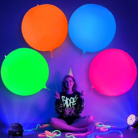 Mega-L Glow in the Dark Party Supplies,4 pcs 32 inch Round Neon Balloons for Glow Party Arches/Garlands,Glow Under Black Lights,Used for Neon Party Decorations,80s Party,Birthday,Halloween Decorations