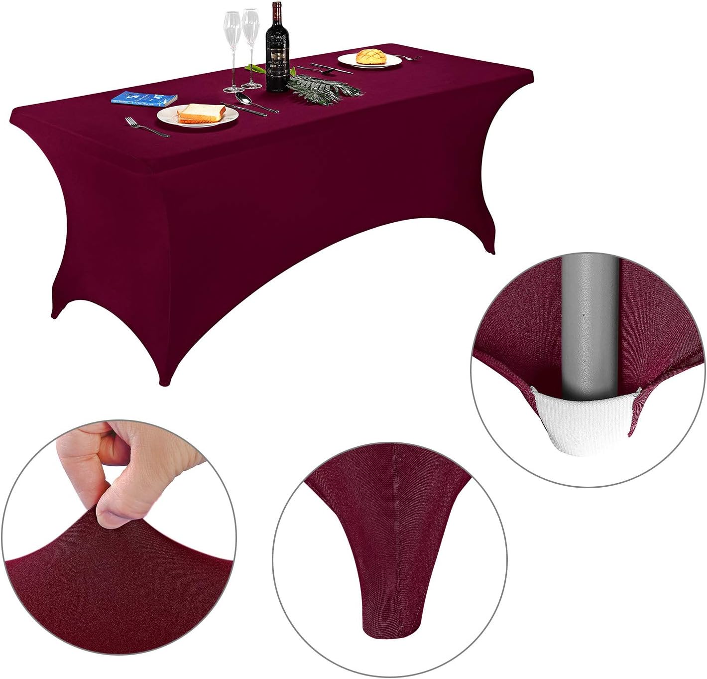 LZY Spandex Fitted Stretch Table Cover for 6 ft or 4ft or 8ft Folding Table, Rectangular Cocktail Tablecloth, Perfect for Party or Banquet