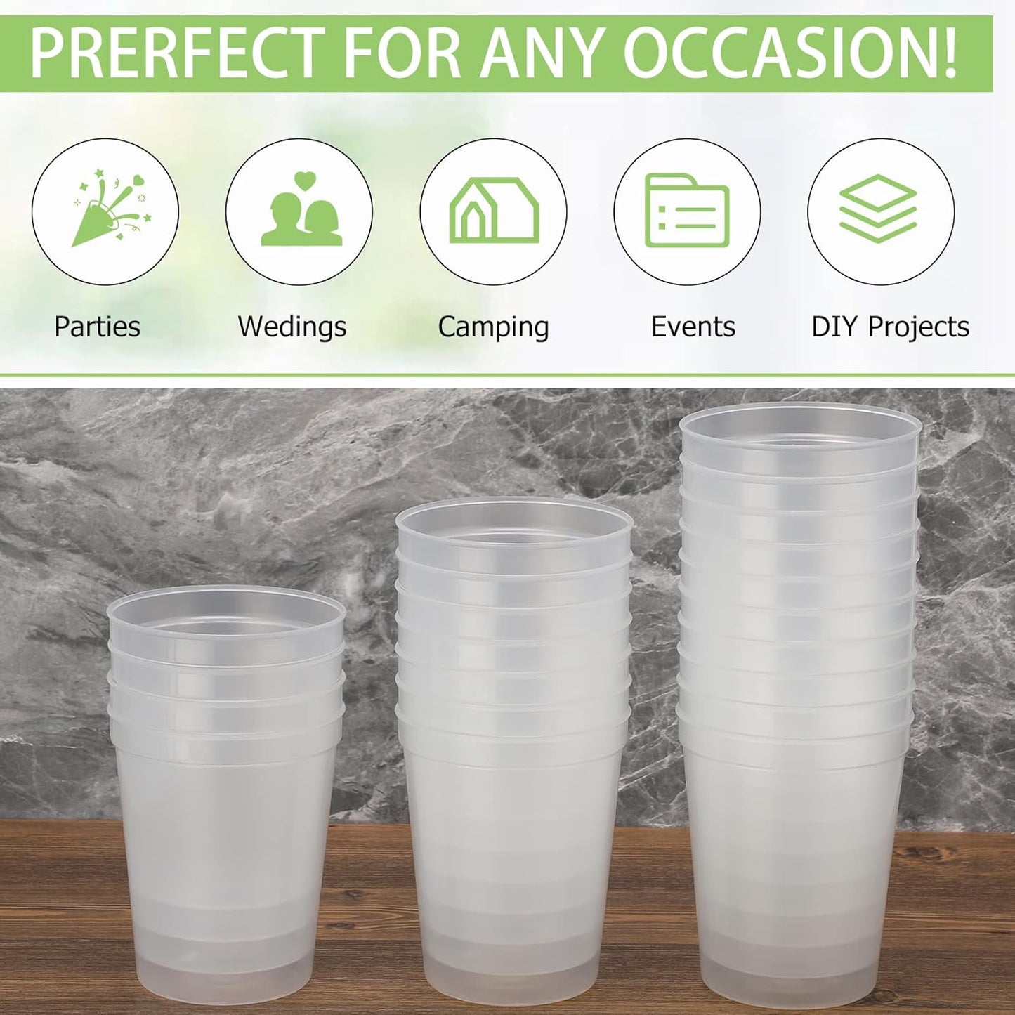 Yungyan 50 Pack 16oz Stadium Cups Reusable Plastic Cups Blank Drink Tumblers for Parties, Events, DIY Projects, 4.5 x 3.54 x 2.72 Inch (Clear)