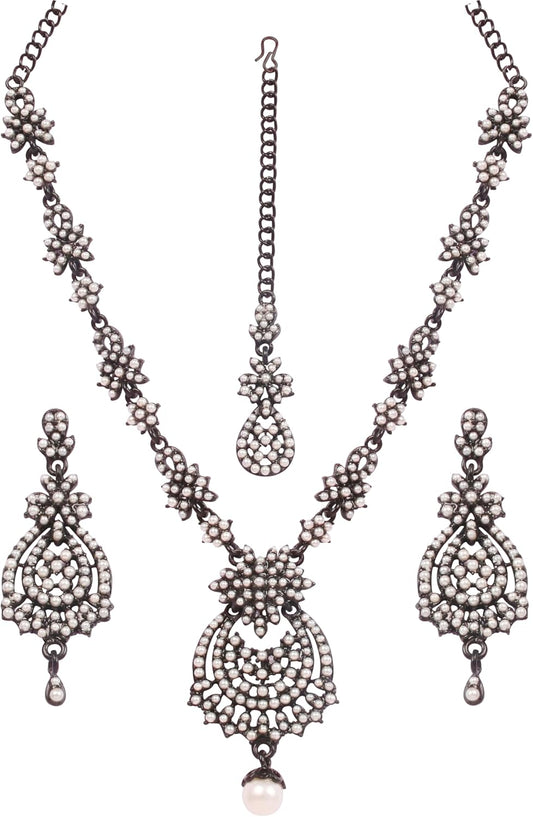 Touchstone Indian jewelry sets for women maang tikka wedding guest gold necklace bollywood jewellery set pageant elegant prom bride accessories western crystal chunky rhinestone necklaces