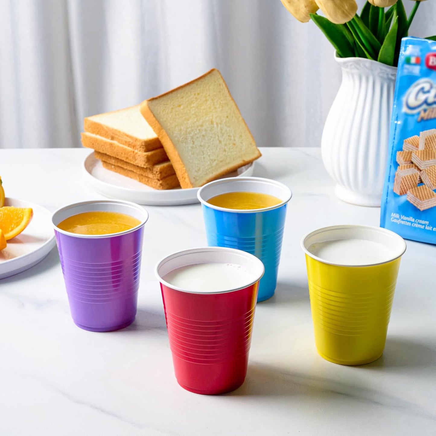 Lilymicky 200 Pack 12 oz Disposable Plastic Cups, Assorted Color Plastic Party Cups for Parties, Events, Game and BBQ