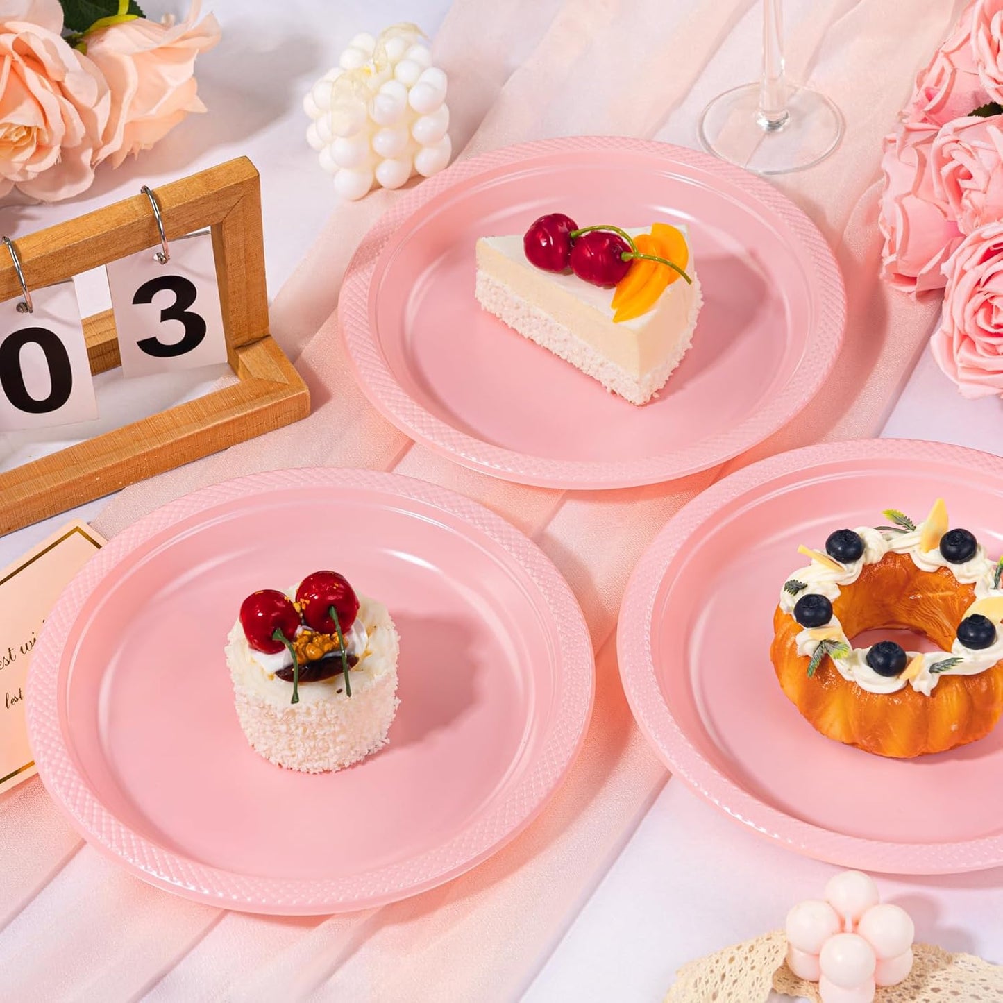 WELLIFE 9 Inch Plastic Plates Pink 50 Count Disposable Plate for Party, Dessert Plates for Dinner Cake Salad Supplies Birthday Valentine's Day, Mother's Day