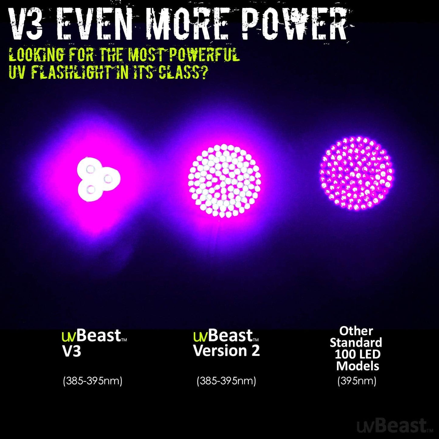 uvBeast V3 385-395nm Black Light UV Flashlight - High Power Upgraded Triple Broad Band LEDs Best for Professional/Commercial Use - USA Stock