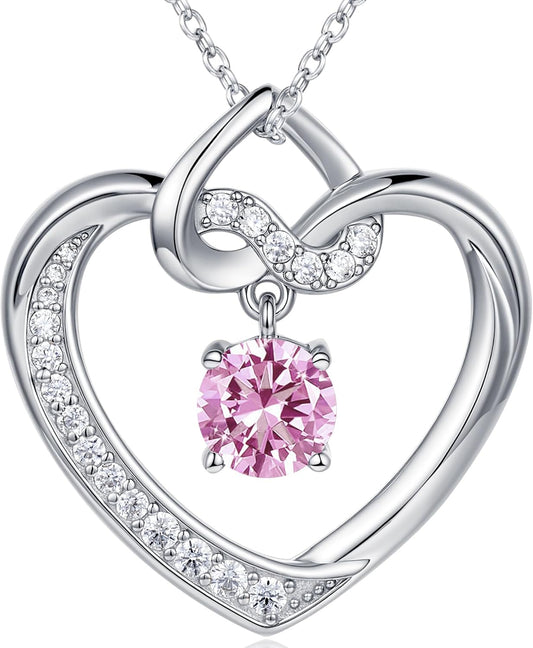 Heart Birthstone Necklaces Gifts for Women Wife, Jewelry for Women Wedding Anniversary Birthday Gifts for Wife Girlfriend Mom Christmas Valentines Gifts S925 Sterling Silver