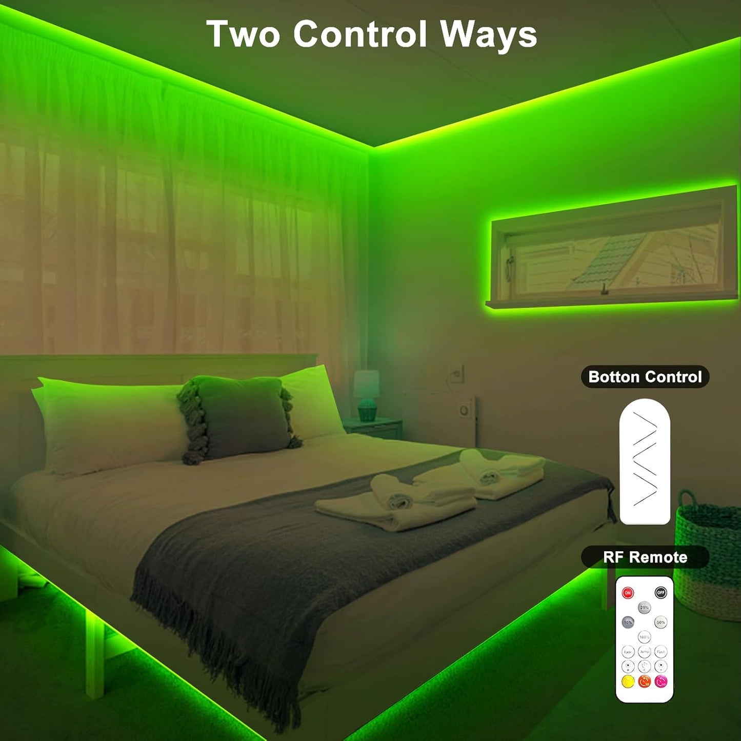 16.4ft Green COB Led Strip Lights with RF Remote, Dotless, Indoor, Dimmable, Adhesive Led COB Light Strip for Cabinet, Room, Bed, Paintings