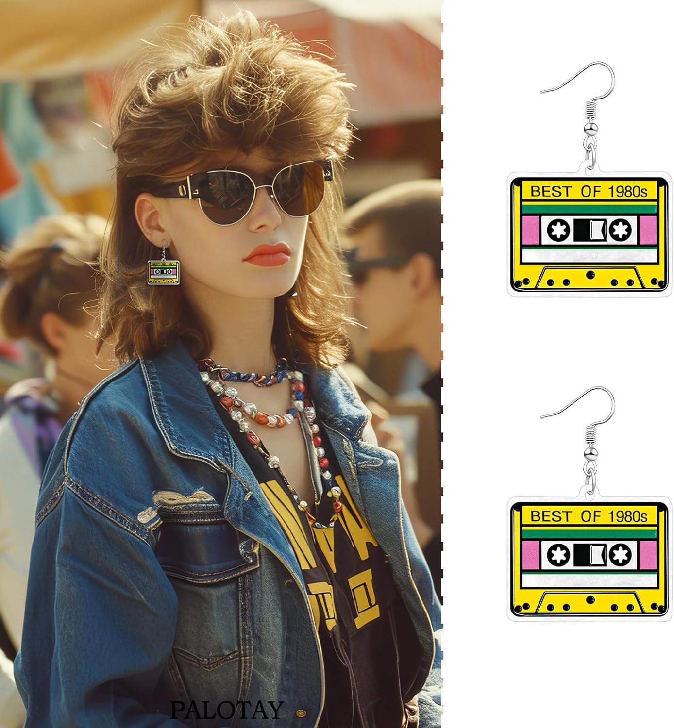 80s 90s Retro Cassette Tape Neon Earrings for Women Acrylic Radio Earring Set for 80s 90s Accessories Cosplay Party Jewelry Gifts