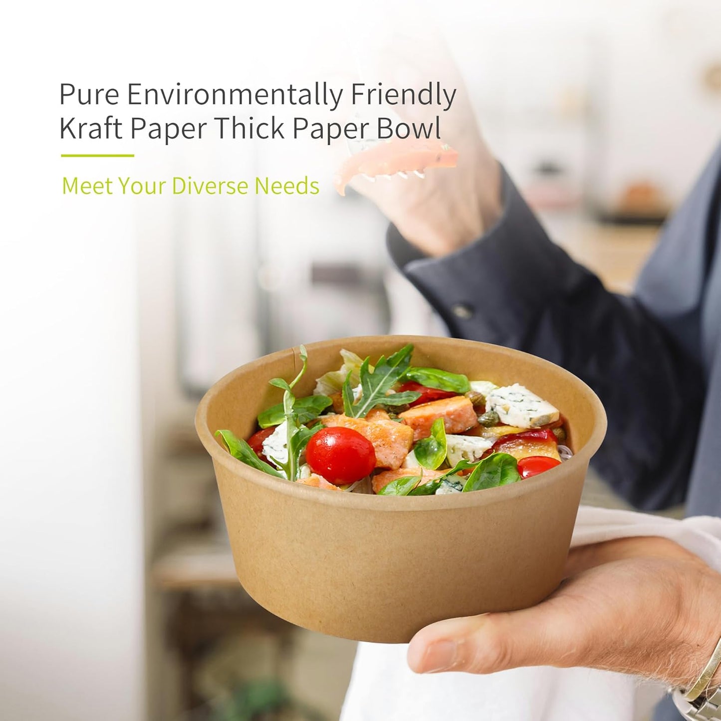 50 Pack 25 oz Paper Bowls, Disposable Soup Bowls, Heavy-Duty Salad Bowls, in Food Grade Kraft Paper Made, Eco-Friendly Durable No Leakage for Dessert Camping Food Party Disposable Serving Bowls