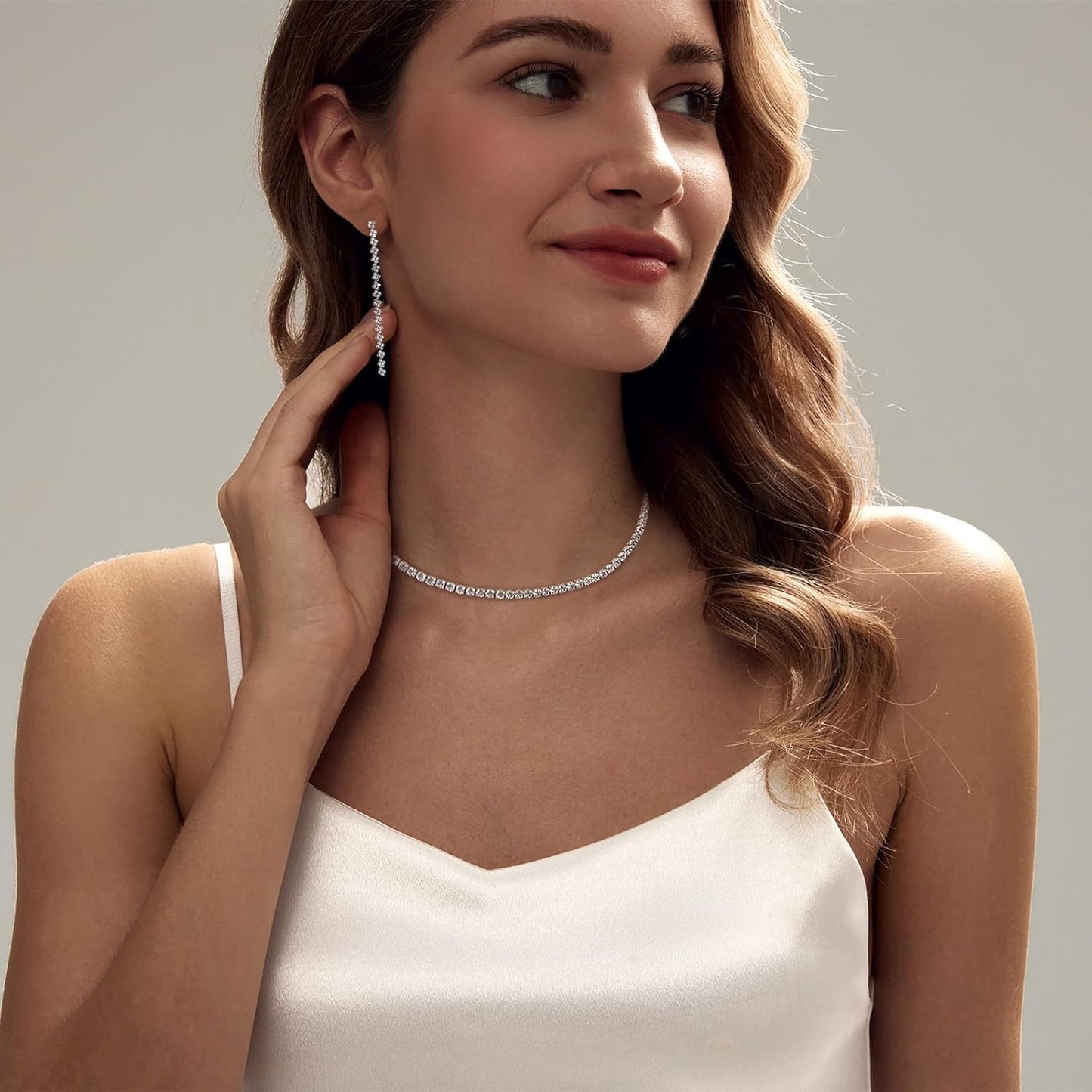 Luxval Tennis Necklace Set for Women Tennis Bracelets Diamond Earrings Sterling Silver Necklace Wedding Jewelry for Bride Silver Jewelry Sets for Women Gift