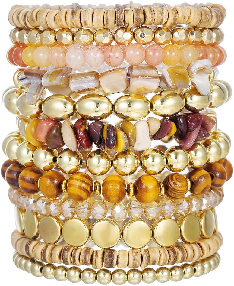 Friendship Bracelets Boho Stackable Bracelets for Women Surfer Heishi Clay Bead Bracelets Stretch Preppy Bracelets Colorful Boho Bracelets for Women