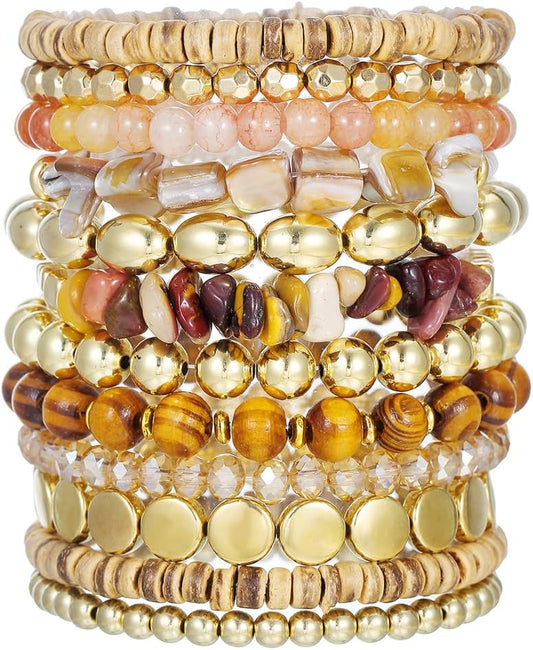 Friendship Bracelets Boho Stackable Bracelets for Women Surfer Heishi Clay Bead Bracelets Stretch Preppy Bracelets Colorful Boho Bracelets for Women