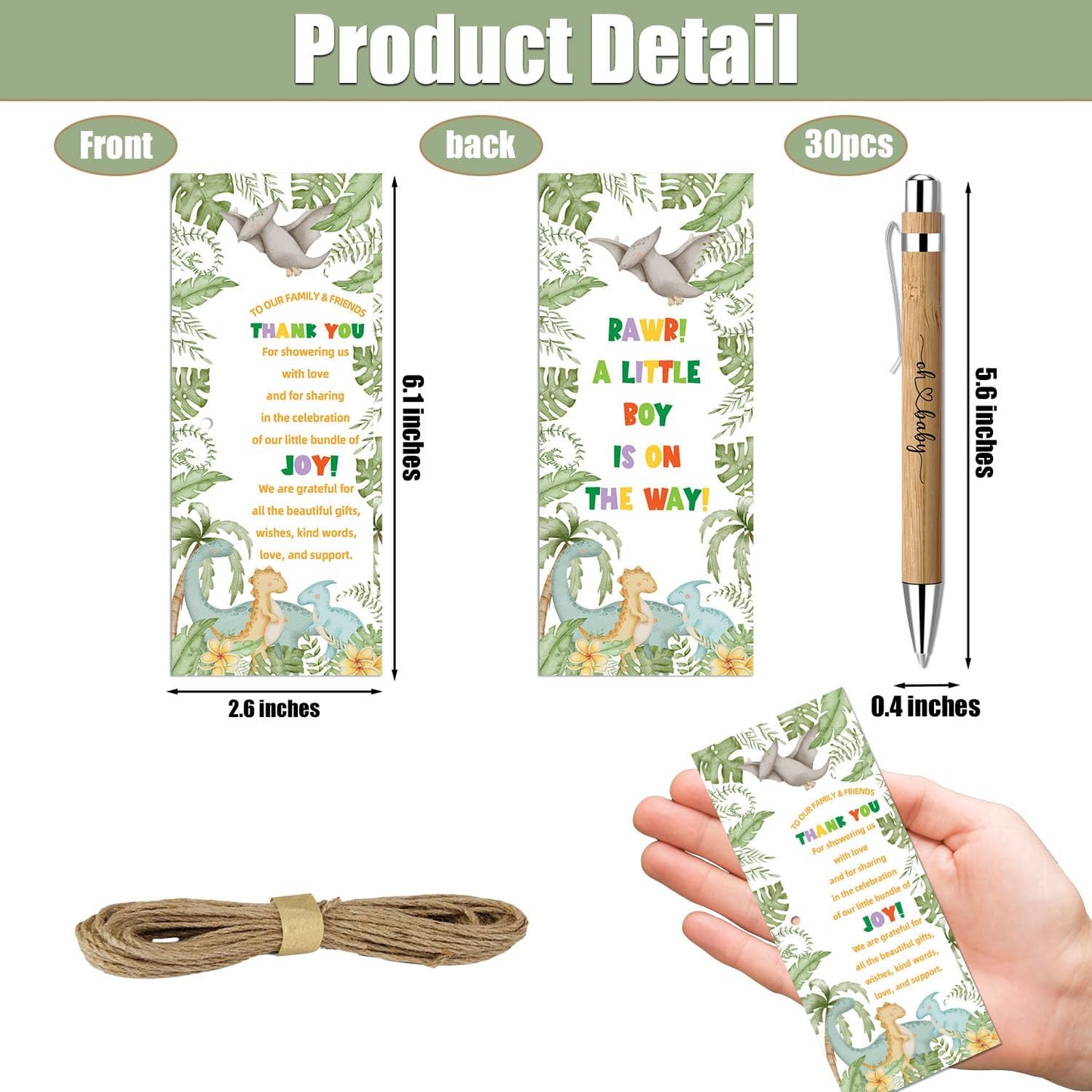 30 Pcs Baby Shower Gifts for Guests, Baby Shower Sets, Included Bamboo Pens Greeting Cards, Gender Reveal Party Supplies for Boys, Dinosaur Birthday Decorations for Games Prizes