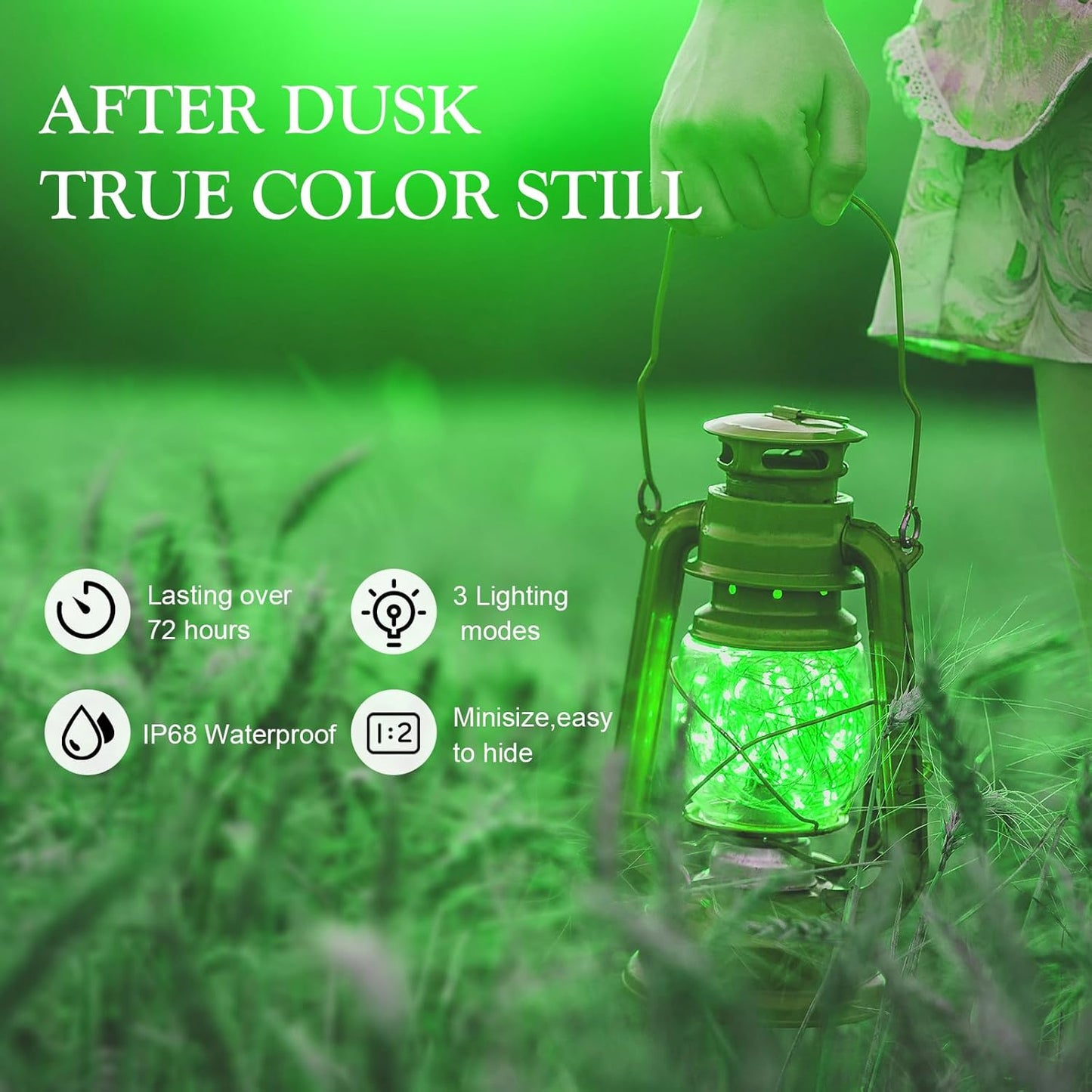 Aogist Led Fairy Lights 3 Modes Battery Operated String Lights Waterproof Silver Wire 7 Feet Firefly Starry Moon Mason Jar Lights for DIY Wedding Party Christmas (Green, 12 Pack)