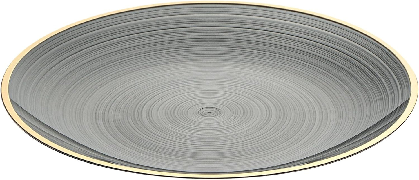 Restaurantware Plastic Plates 20 Pcs 7.25" Gold Rimmed Disposable Plates Heavy-Duty Black Translucent Rippled Plastic Dinner Servers for Party, Weddings, Salads, Desserts, and Appetizers