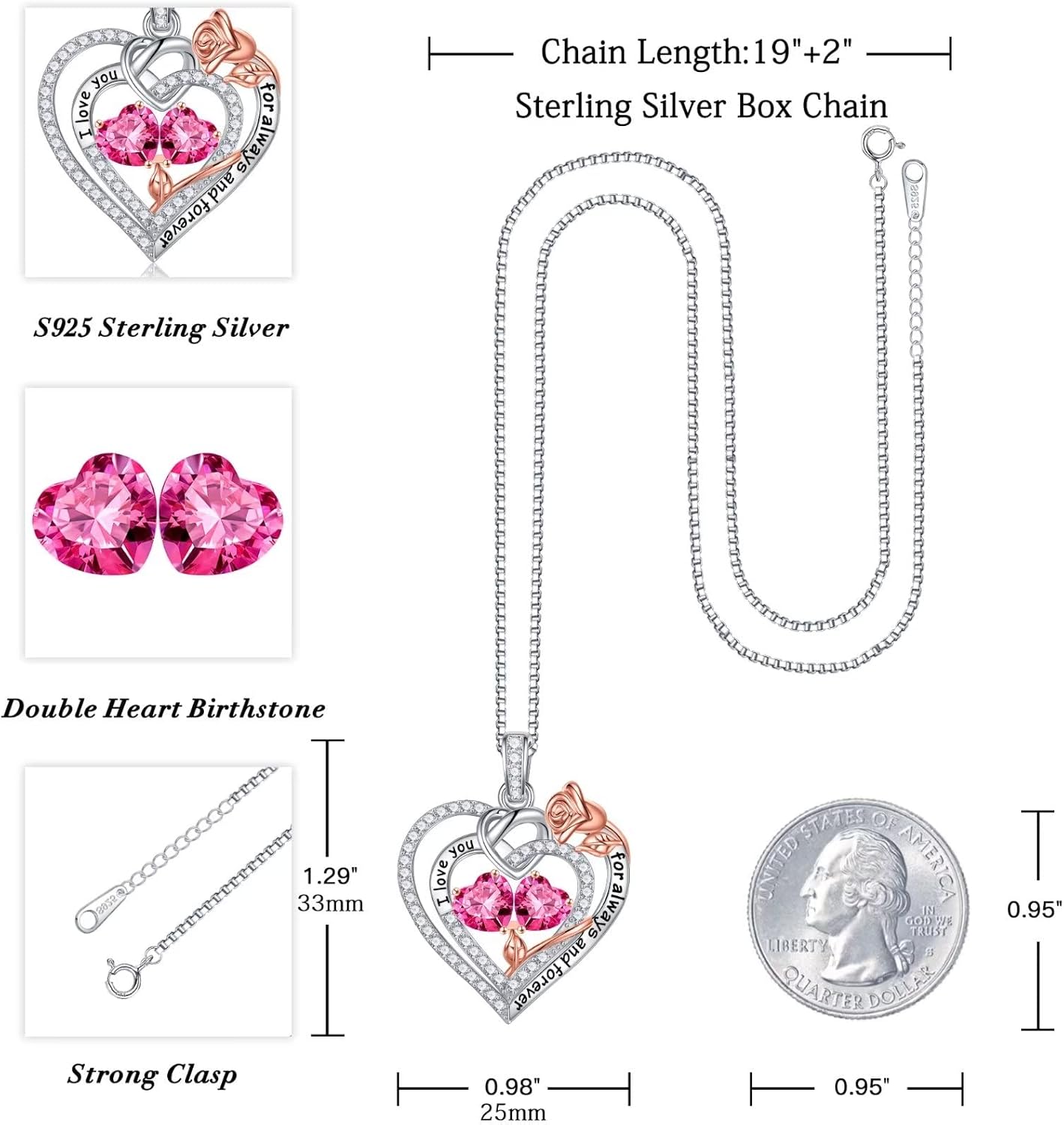 Iefil Christmas Gifts for Wife Women - 925 Sterling Silver Double Birthstone Necklace, Anniversary Birthday Gifts for Women, Jewelry Gift for Wife Girlfriend Mom Her