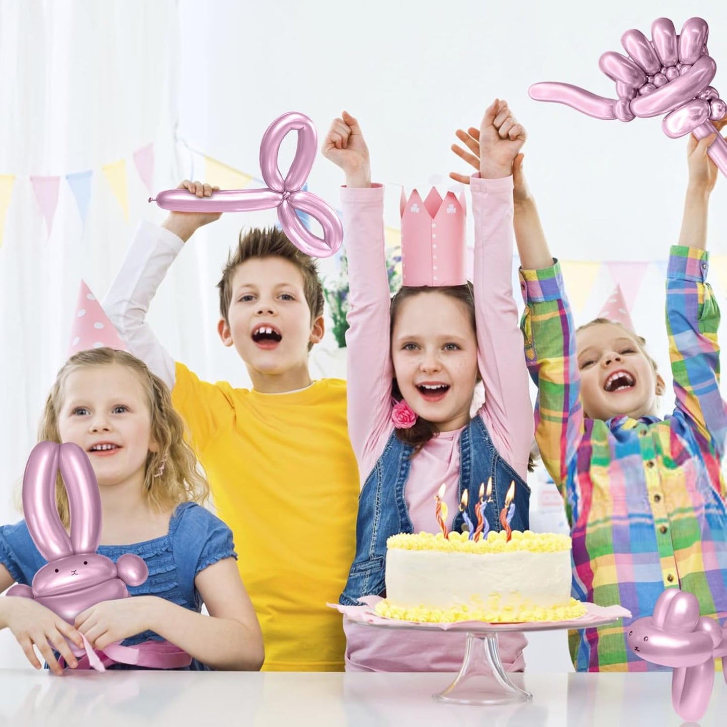 KAWKALSH 260 Metallic Pink Long Balloons for Balloon Garland Thickening Skinny Latex Twisting Animals Modeling Christmas Birthday Wedding Party Festival Decorations 100pcs