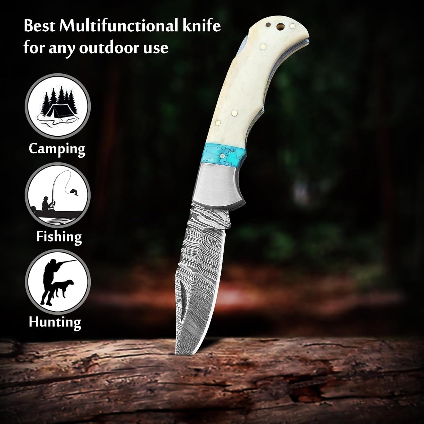 Set of 6 - Personalized Damascus Pocket Knife for Groomsmen -With Leather Sheaths - Custom Engraved Pocket Knives | Groomsman Gifts for Wedding, Groomsmen Proposal Gifts