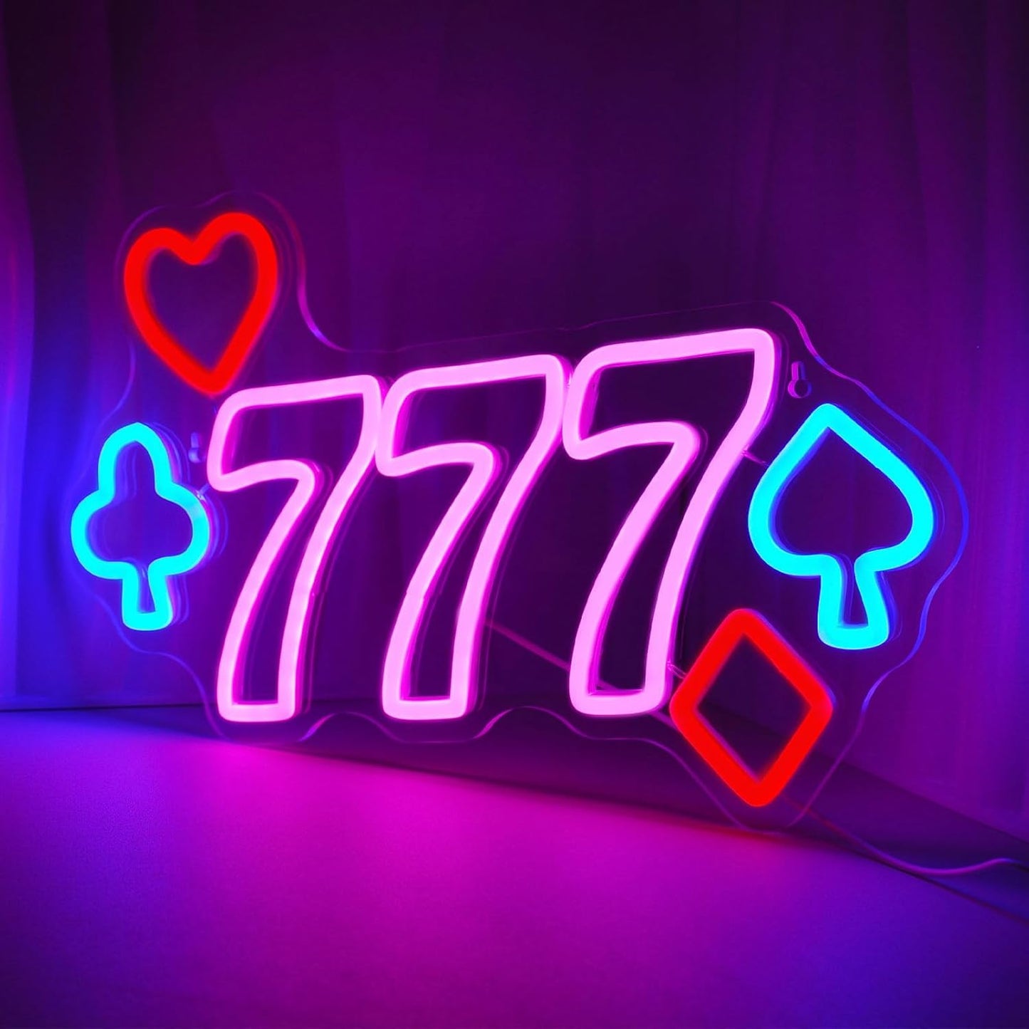777 Casino Neon Signs for Wall Decor Pink LED Light Sign for Poker Room Decor Light Up Sign for Birthday Party Decoration USB Powered