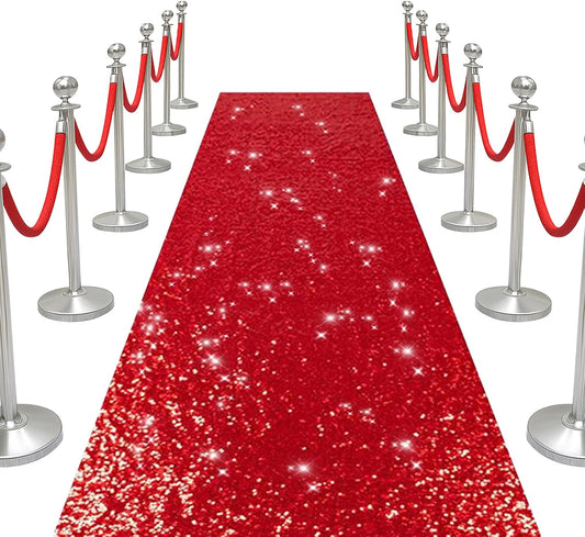 PartyDelight Wedding Aisle Runner for Ceremony Red 4FTx15FT Sequin Carpet Sparkly Rug for Indoor Outdoor Weddings Engagement Decoration