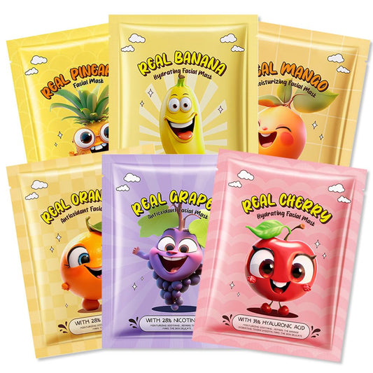 Kaely 6 Pack Fruit Face Masks for Kids, Kids Face Mask Spa Day Kit Supplies, Spa Party Favors for Teens Girls Women, Sheet Facial Mask Skincare Gifts Set, Moisturize Soothe for All Skin Types, 01