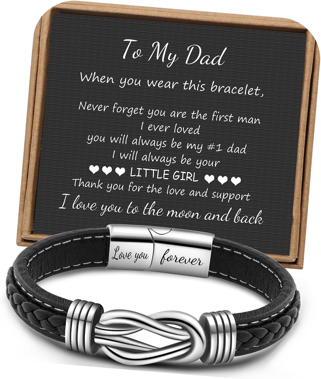 𝗞𝗻𝗼𝘁 𝗕𝗿𝗮𝗰𝗲𝗹𝗲𝘁 𝗚𝗶𝗳𝘁𝘀 𝗳𝗼𝗿 𝗠𝗲𝗻 Brown Braided Leather Stainless Steel Infinity Bracelets Lettering Love You Forever Gifts for Son Grandson Husband Boyfriend Brother Always Linked Together
