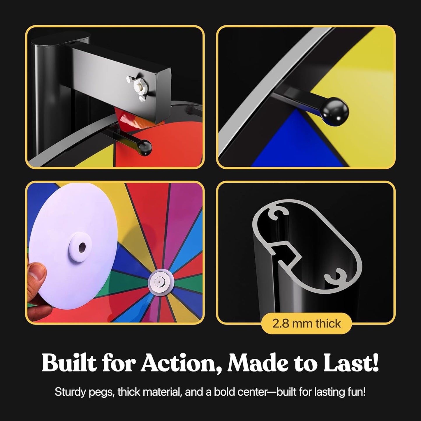 T-SIGN 24 Inch Dual Use Spinning Prize Wheel 14 Slots Color Tabletop and Floor Roulette Wheel of Fortune with Dry Erase Marker and Eraser Win The Fortune Spinner Game for Carnival Trade Show