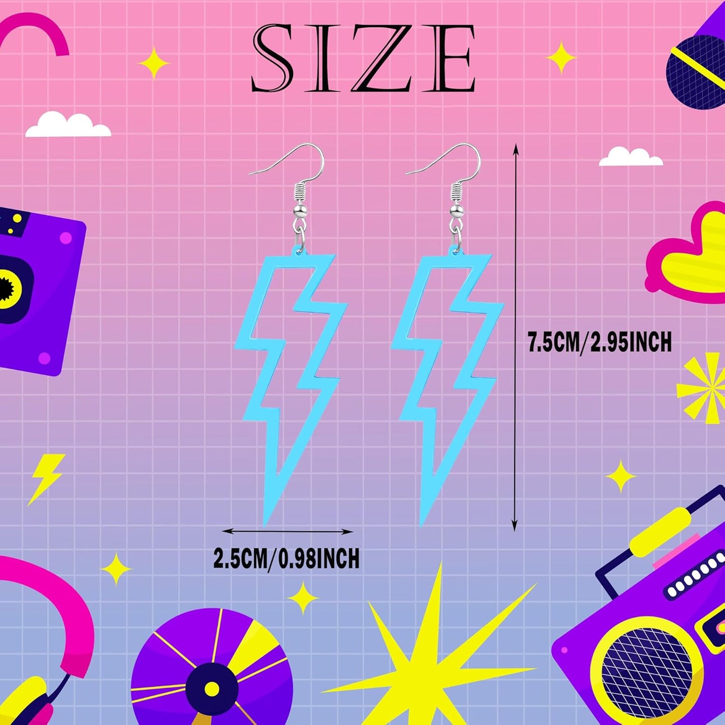 80s 90s Neon Earrings for Women Retro Cassette Tape Hoop Earring Candy Color Lightweight Acrylic Stud Dangle Earrings for 80S Costume Outfits Dancing Glow Party Accessories