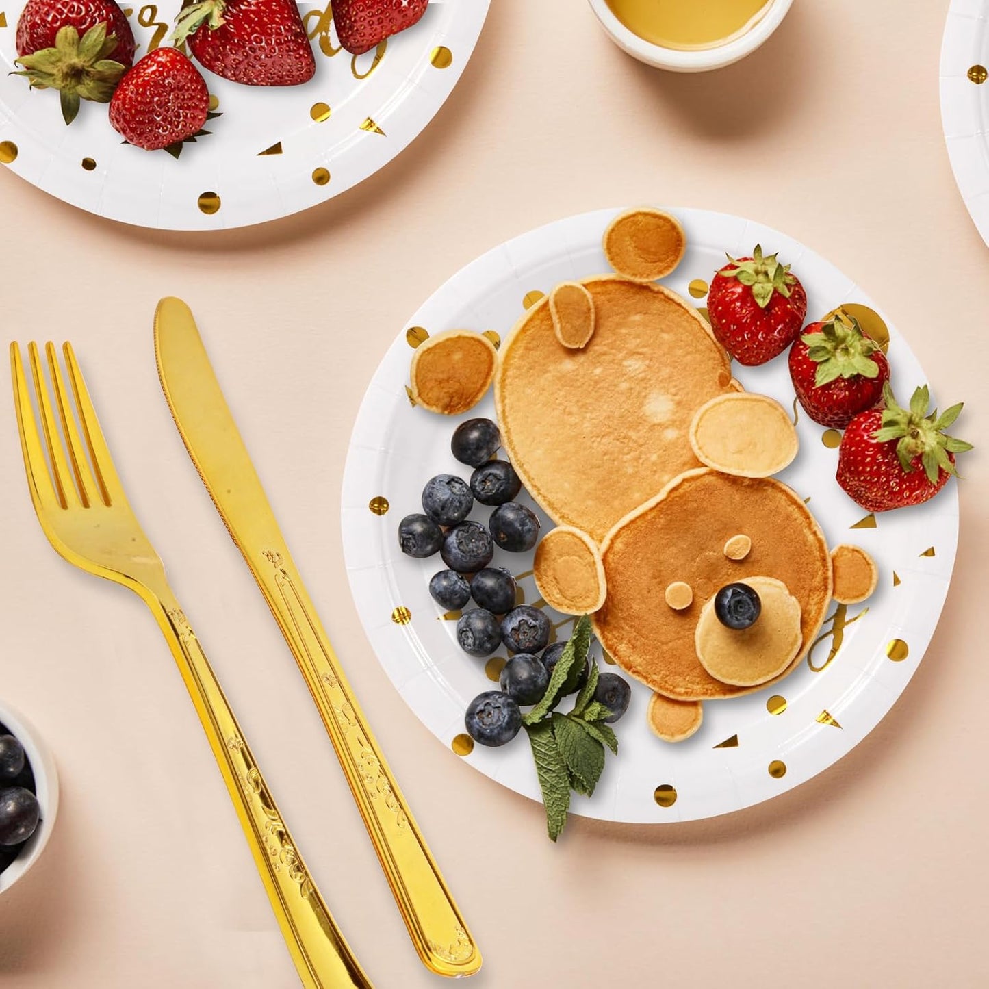 200PCS Birthday Decorations, Party Supplies, Disposable Happy Birthday Tableware Set, Paper Plates Napkins Cups, Plastic Forks Knives Spoons （25Guests） (White)