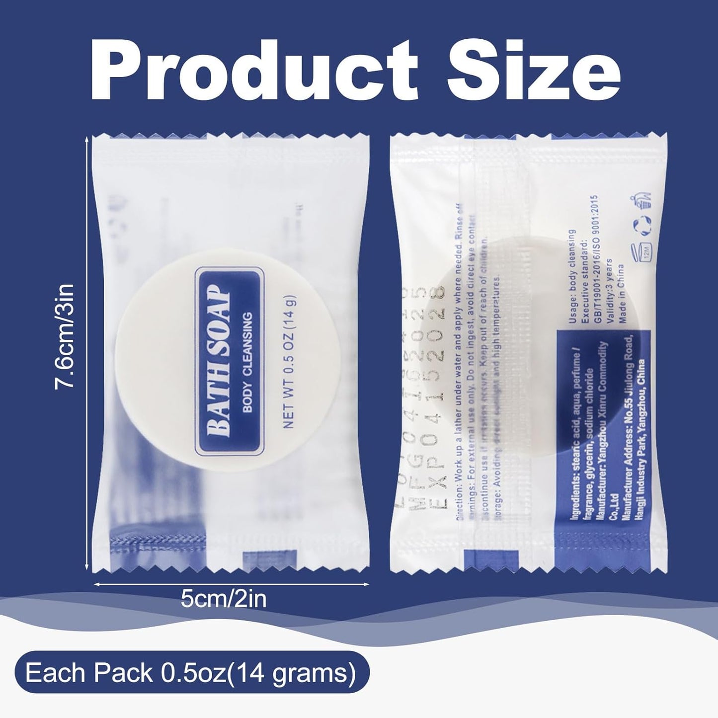 0.5 oz Bulk Travel Size Bars Soap, Individually Wrapped Small Face and Body Cleanser Round Soaps Toiletries Amenities for Hotel, Guest, Shelter, Charity, Motel, Vacation (100)