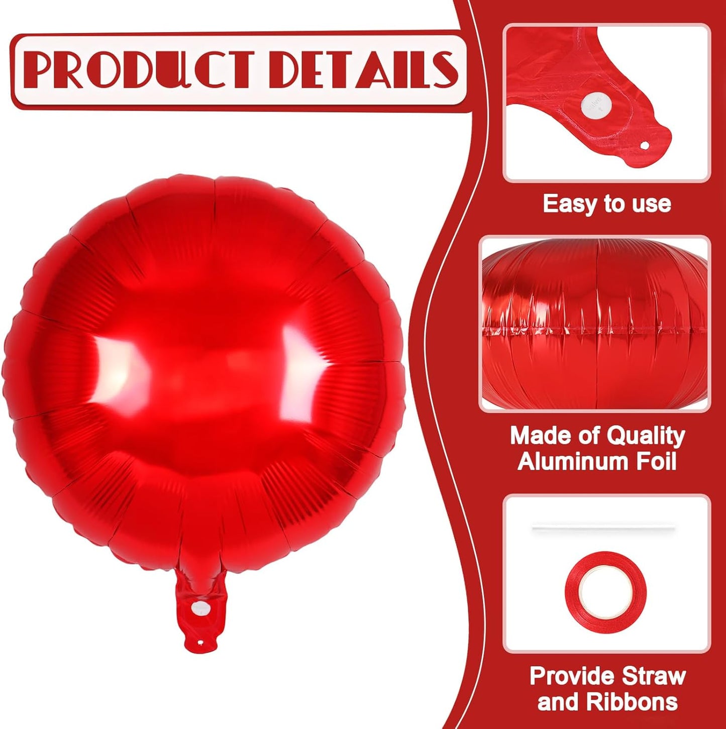 20 Pcs Red Round Shaped Balloons,18 Inch Round Foil Balloon,Giant Round Mylar Balloon Helium Balloons for Birthday Party Baby Shower Wedding Decorations (Red)