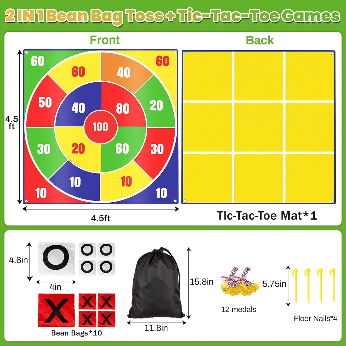 2-in-1 Giant Easter Bean Bag Toss & Large Tic Tac Toe Outdoor Games for Kids Adults-4.5ft Giant Outside Lawn Yard Camping Field Day Games for Kid Family-Backyard Fun Carnival Easter Party Giant Games