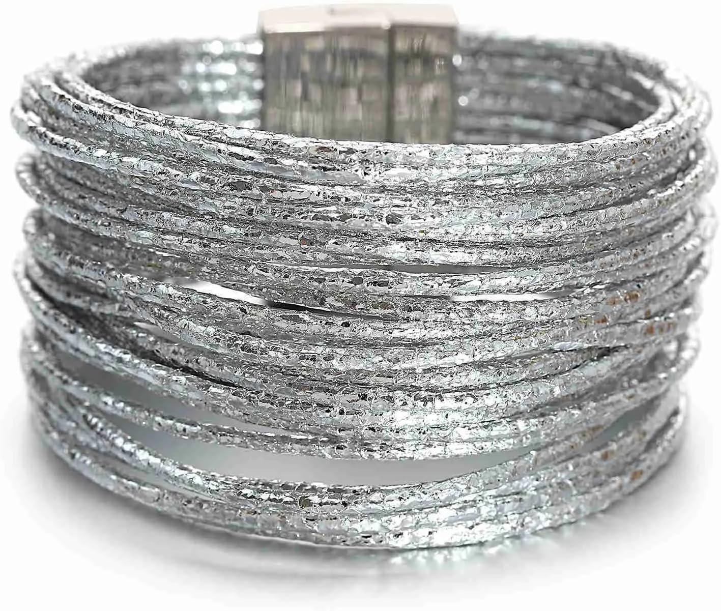 Fesciory Leopard Bracelet for Women, Boho Leather Wrap Multi-Layer Pearl Crystal Bracelet Bangle Jewelry