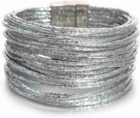 Fesciory Leopard Bracelet for Women, Boho Leather Wrap Multi-Layer Pearl Crystal Bracelet Bangle Jewelry