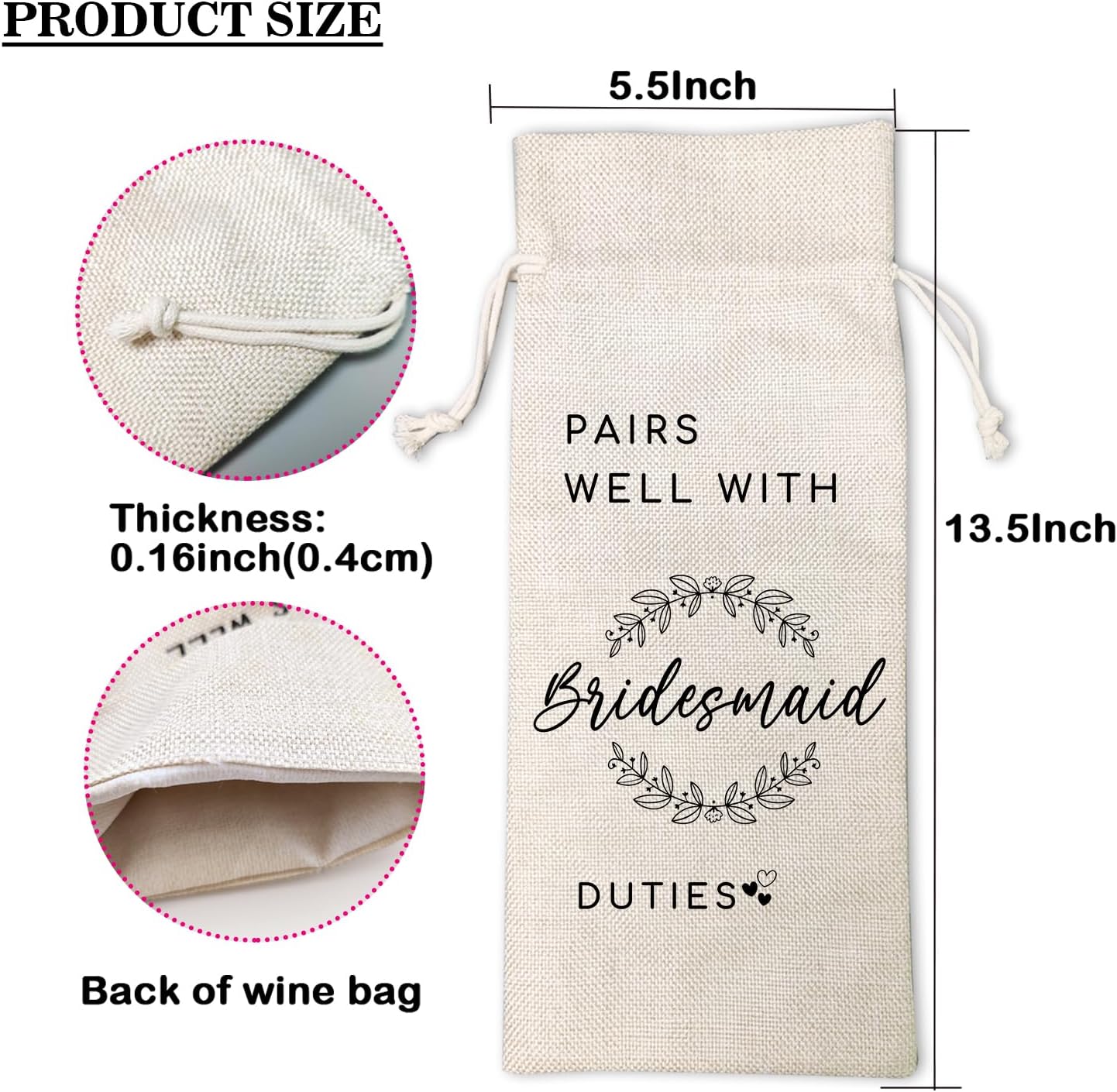 LANBAIHE Pairs well with Bridesmaid Duties, Bridesmaid Proposal Wine Bag, Bridal Party Gifts Wine Bag, Bridal Shower, Engagement, Wedding