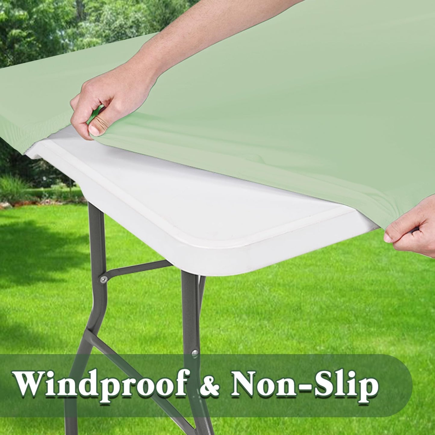 10 Pack Picnic Table Cover Elastic Fitted Outdoor Tablecloths for 8 Foot Rectangle Tables Waterproof Stretch Washable Patio Folding Spandex Table Cloth Camping Banquet Parties (Sage Green,30" x 96")