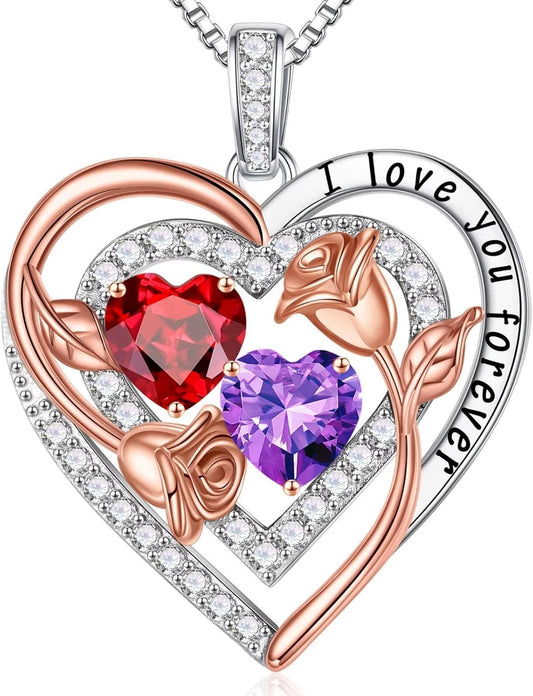 Iefil Birthstone Necklace for Women - Sterling Silver Birthstone Necklace Anniversary Birthday Gifts for Her Wife Mom Daughter