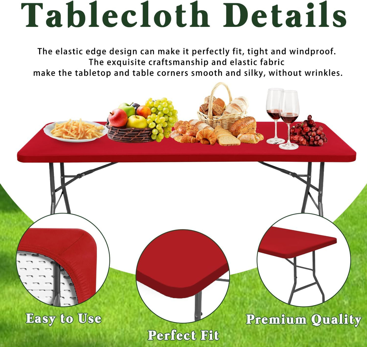 10 Pack Picnic Fitted Table Cover for 8 Foot Tablecloth for Rectangle Tables Waterproof Stretch Washable Folding Indoor and Outdoor Spandex Table Cloth for Camping Banquet and Parties (Red,30" x 96")