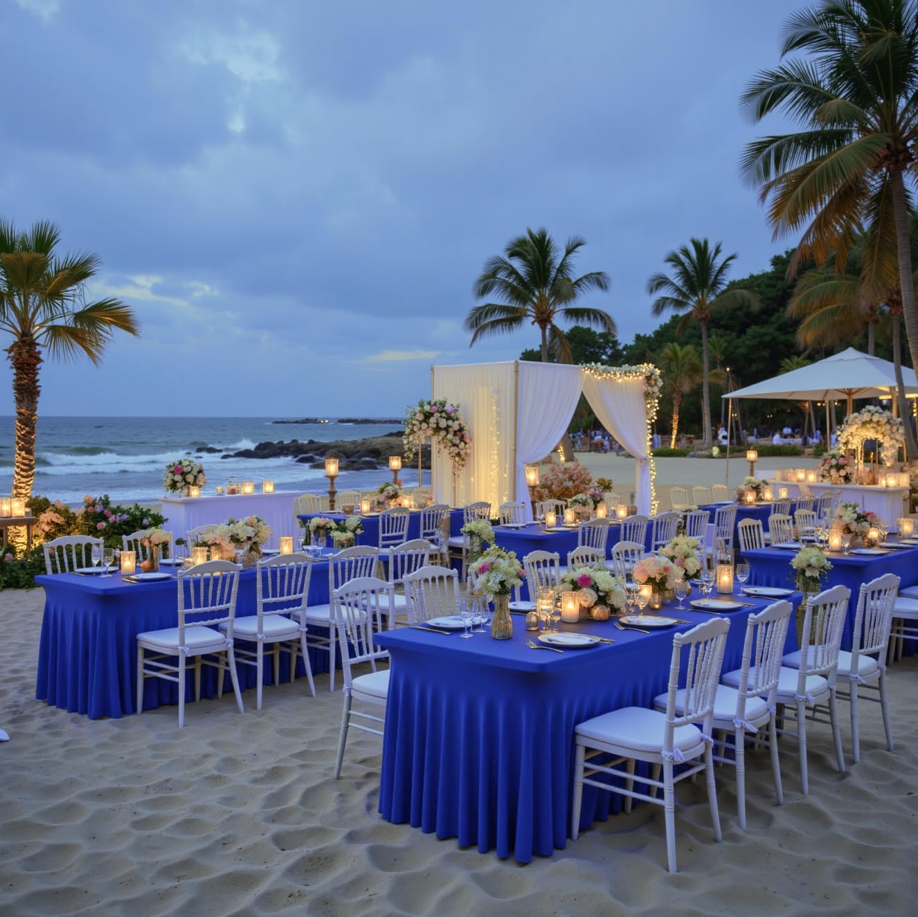 Leegleri 6 Pack Royal Blue Spandex Tablecloths for 8ft Rectangle Tables, Wrinkle Free Fitted Table Cloths with Skirt for Parties, Weddings, Birthday, Banquet, Baby Shower