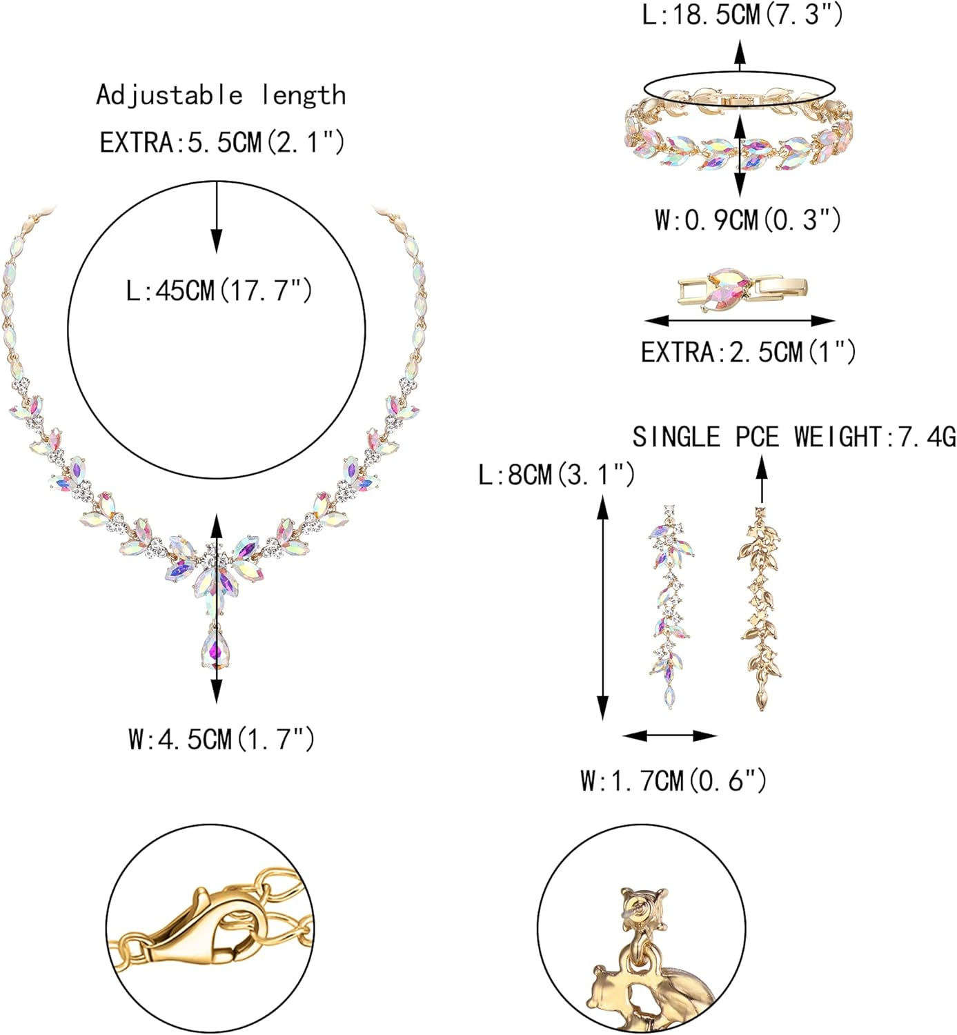 EVER FAITH Austrian Crystal Bridal Bridesmaid Jewelry Sets, Elegant Marquise Rhinestone Leaf Necklace Dangle Earrings Tennis Bracelet Set for Women