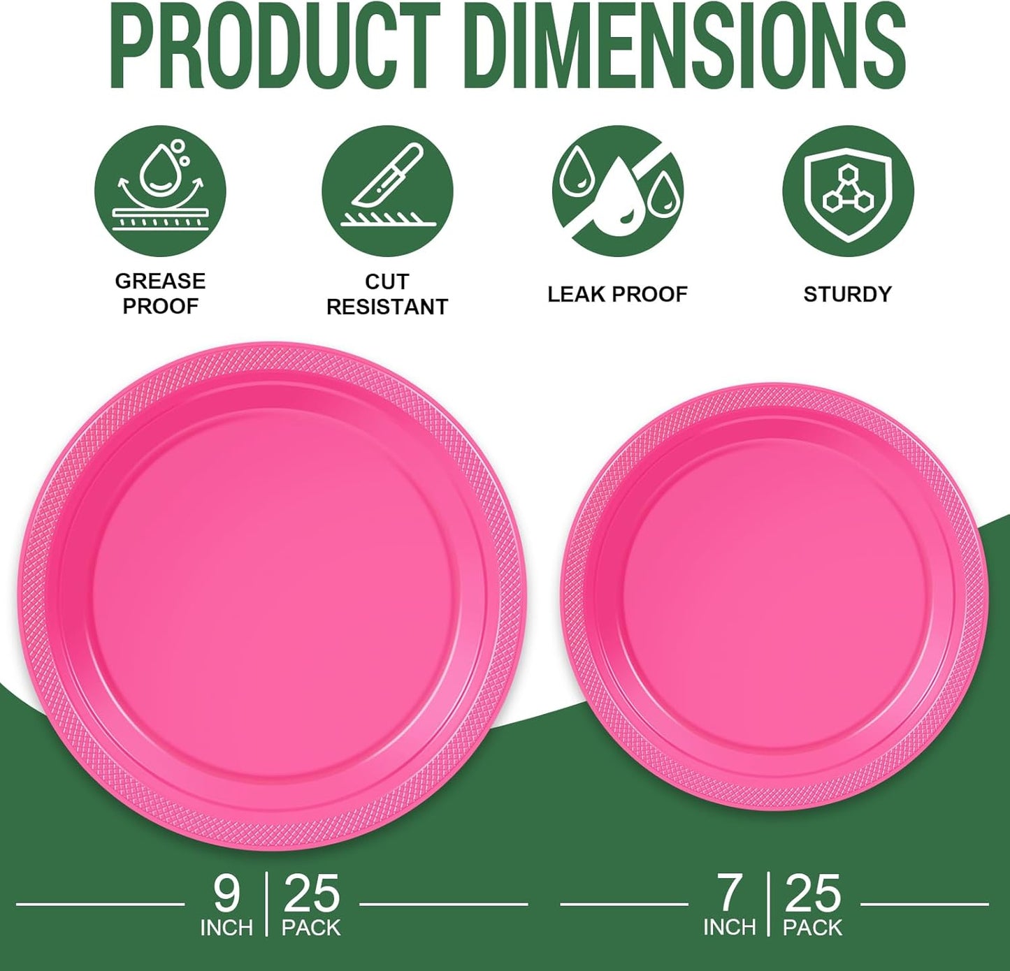 50 Hot Pink Plastic Plates For Party, Includes 25-9" & 25-7" Cake Dessert Plastic Dinner Plates Disposable For Party Supplies